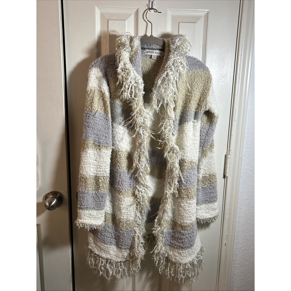 Knox Rose Soft Blanket Fringe Open Hooded Cardigan Women's Size S
